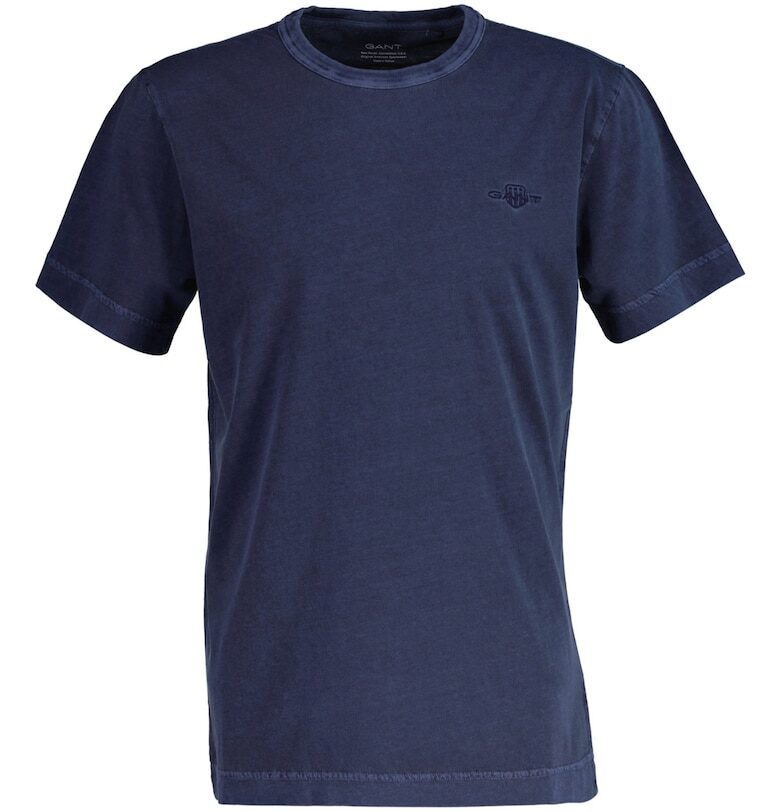 Памучна тениска с овално деколте и бродирано лого - Тъмносин Gant