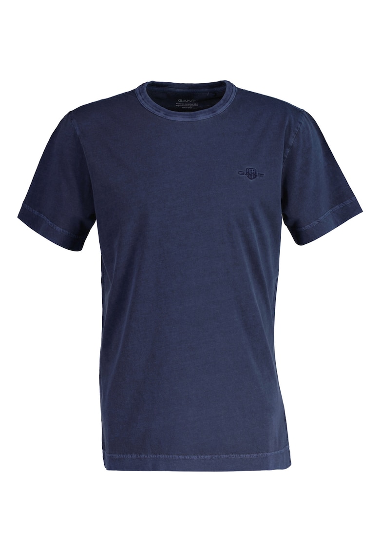 Памучна тениска с овално деколте и бродирано лого - Тъмносин Gant