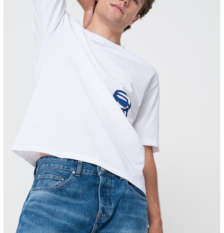 Памучна тениска с овално деколте и лого - Избеляло черно/Кралско Синьо/Мръснобял Karl Lagerfeld