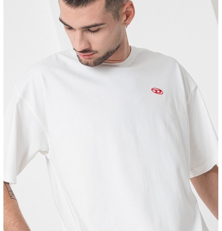 Памучна тениска с паднали ръкави - Червен/Бял Diesel