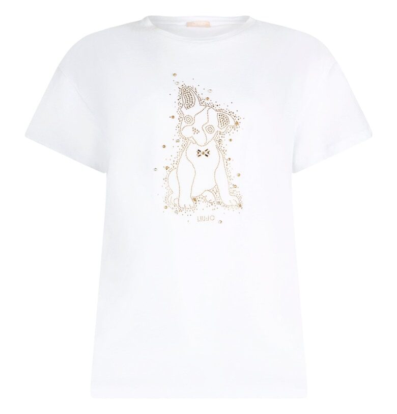 Памучна тениска с пайети - Бял Liu Jo