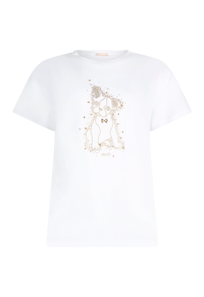 Памучна тениска с пайети - Бял Liu Jo