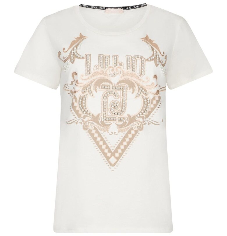 Памучна тениска с принт - Бял Liu Jo