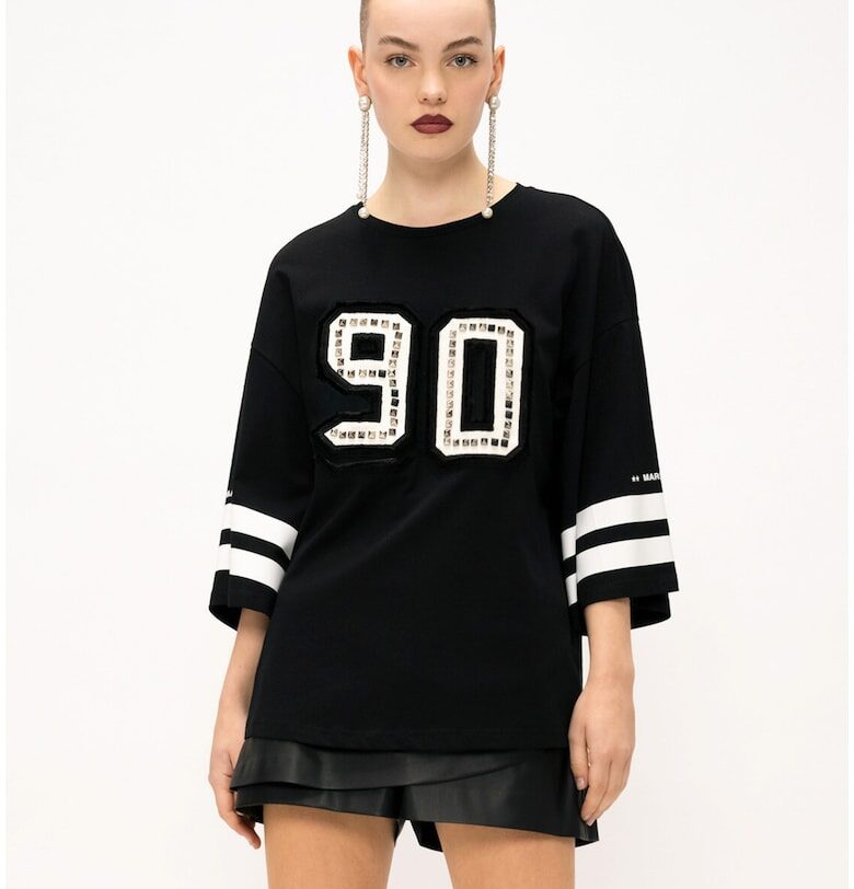 Памучна тениска с разкроени ръкави - Черен Marc Ellis