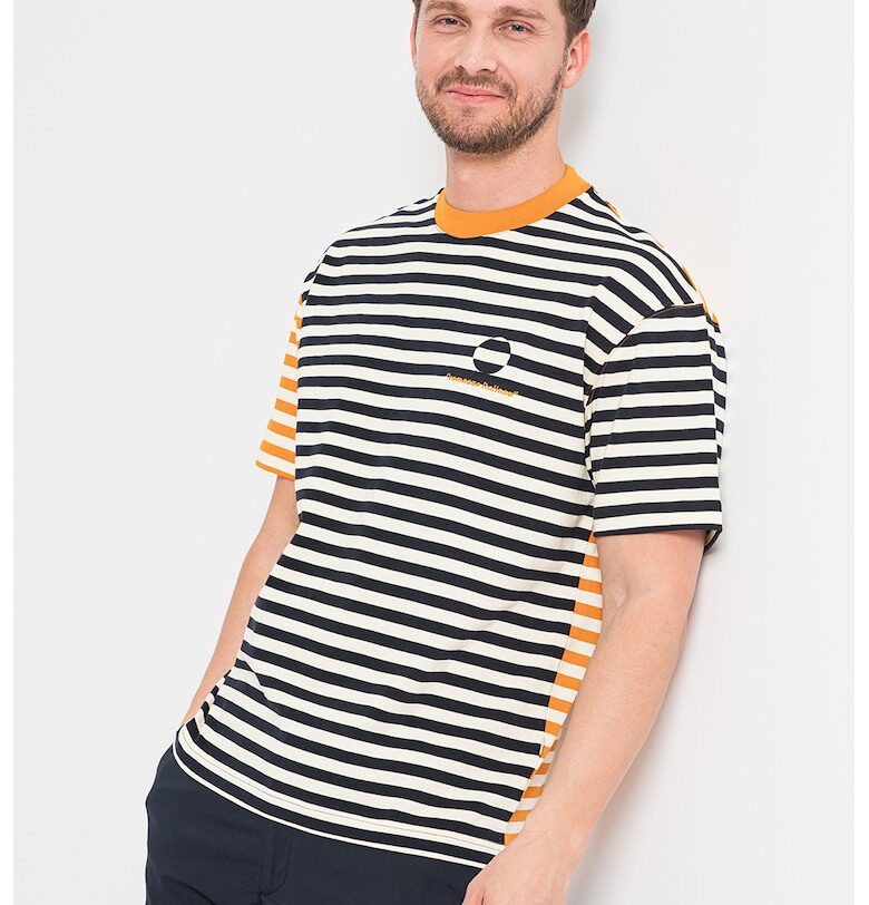 Памучна тениска с райе - Черен/Оранжев/Мръснобял Liu Jo