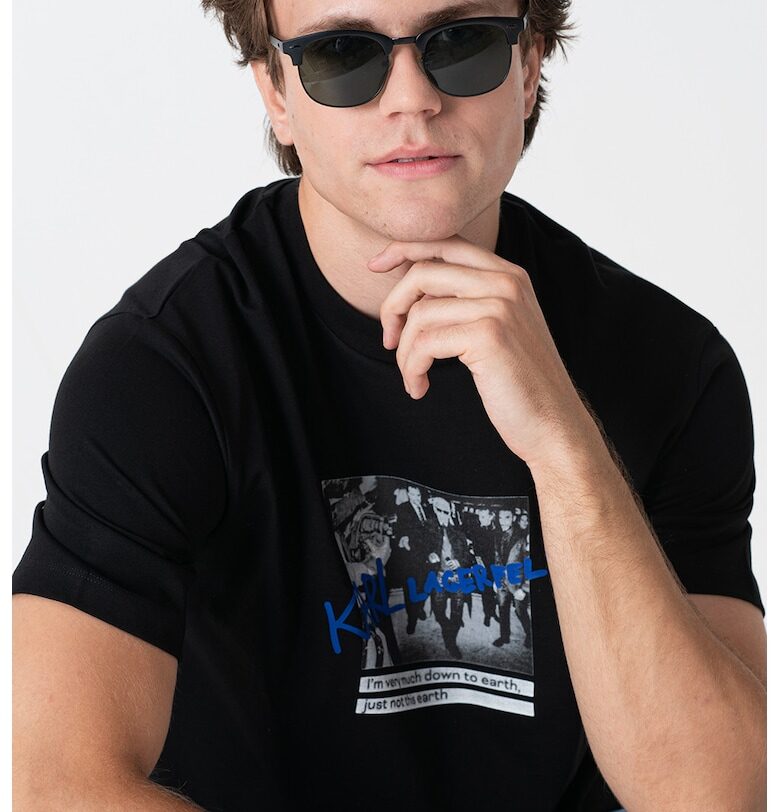 Памучна тениска с фотопринт - Черен/Тъмносин/Мръснобял Karl Lagerfeld