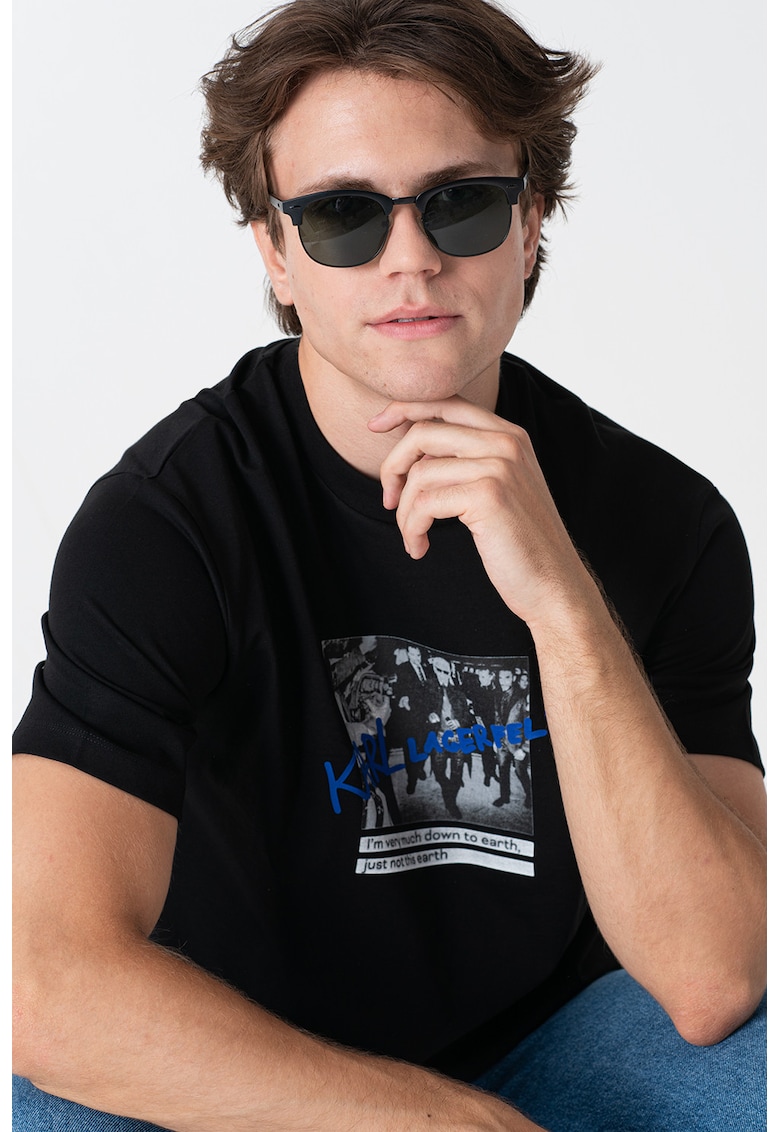 Памучна тениска с фотопринт - Черен/Тъмносин/Мръснобял Karl Lagerfeld