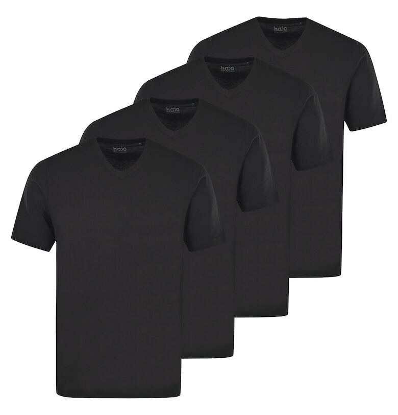 Памучна тениска с шпиц - 4 броя - Черен hajo