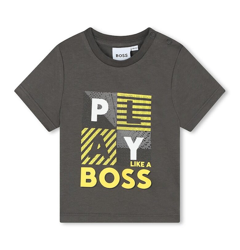 Памучна тениска с щампа - Бял/Tъмносив BOSS Kidswear