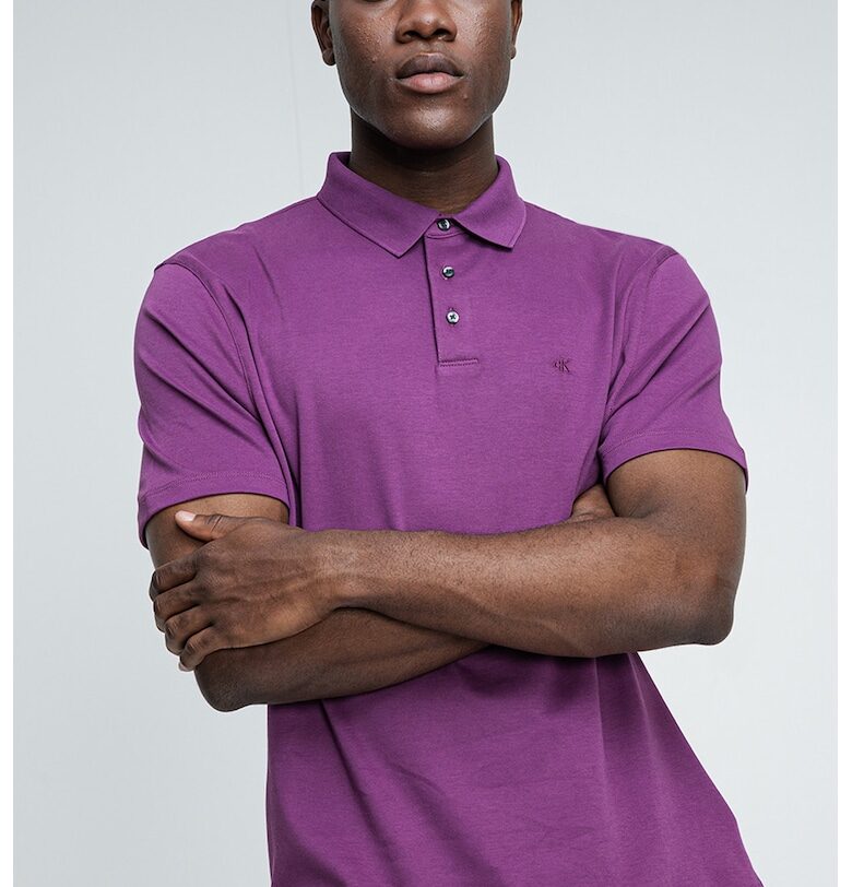 Памучна тениска с яка - Аметист CALVIN KLEIN