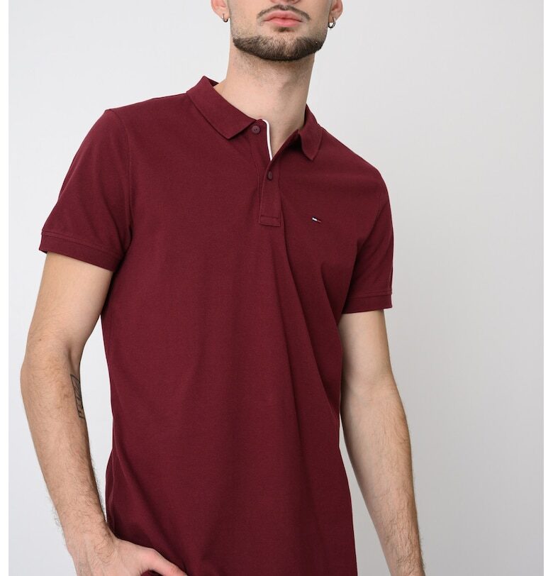 Памучна тениска с яка - Бледочервен Tommy Jeans