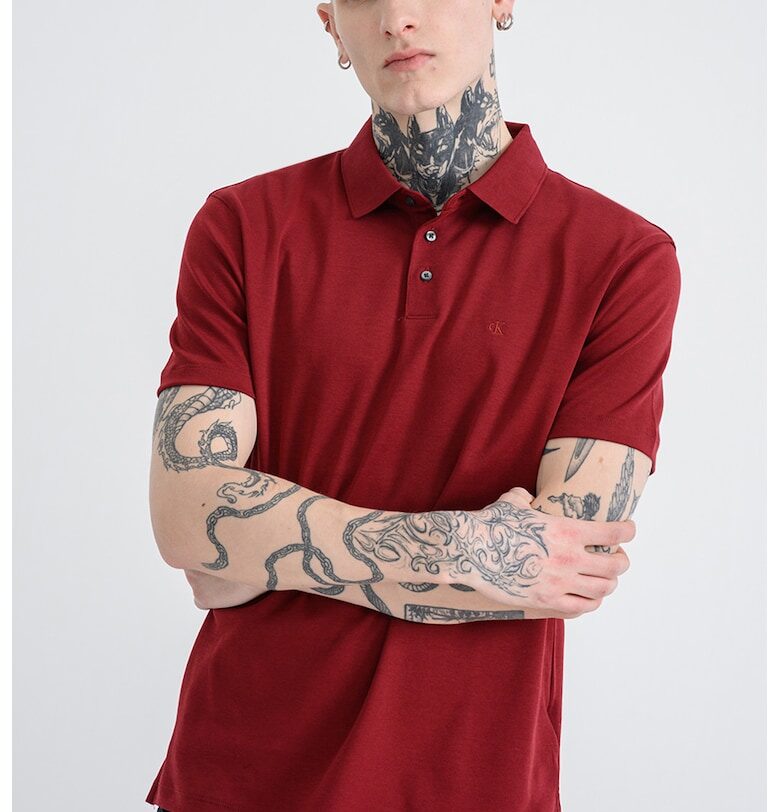 Памучна тениска с яка - Бордо CALVIN KLEIN