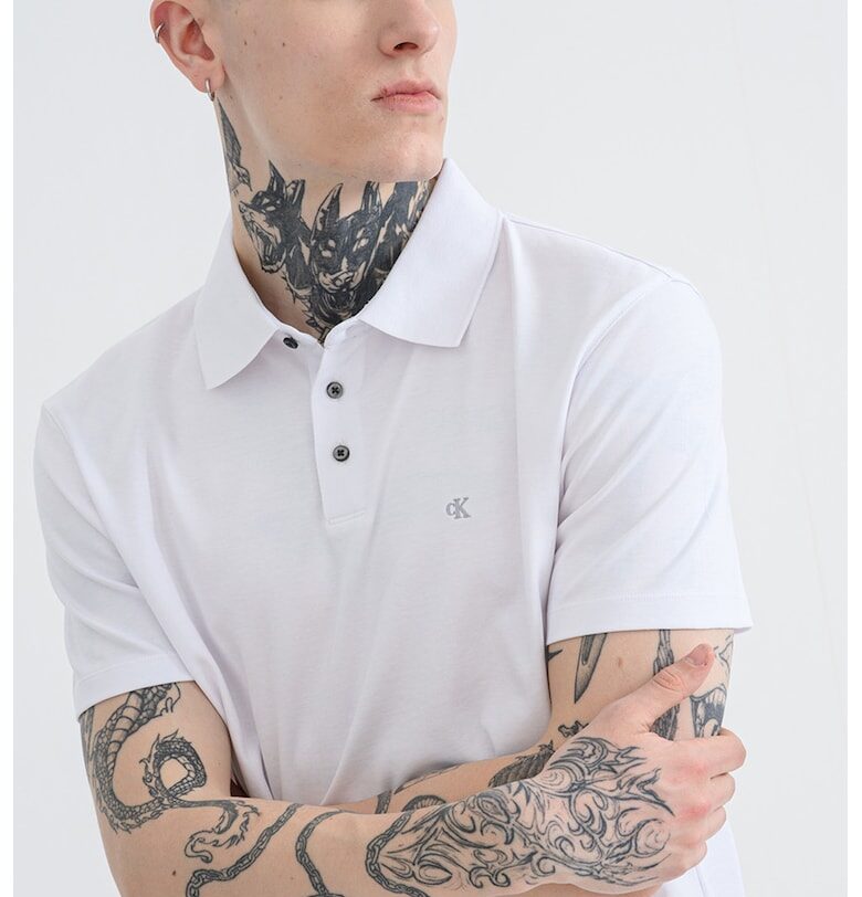 Памучна тениска с яка - Бял CALVIN KLEIN