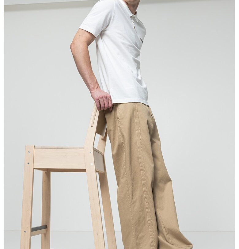 Памучна тениска с яка - Бял HUGO