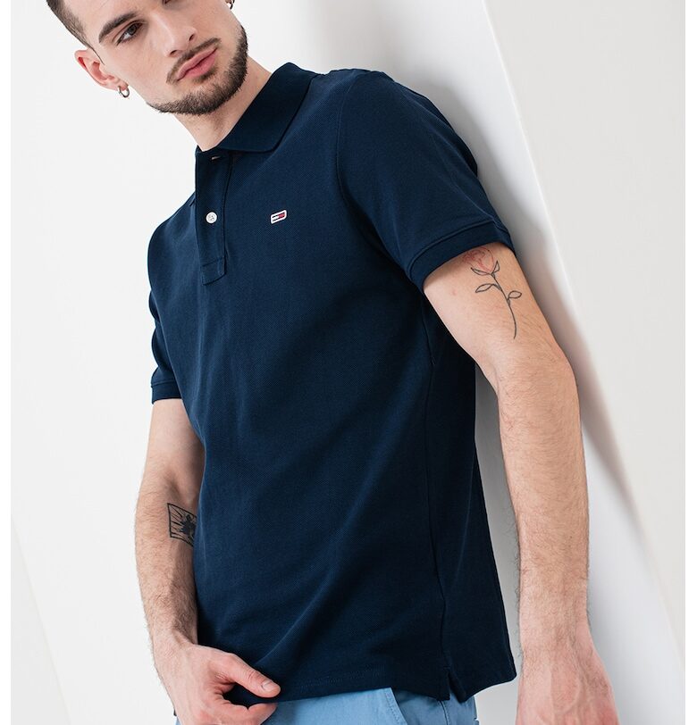 Памучна тениска с яка - Бял/Тъмносин Tommy Jeans