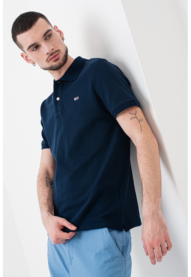 Памучна тениска с яка - Бял/Тъмносин Tommy Jeans