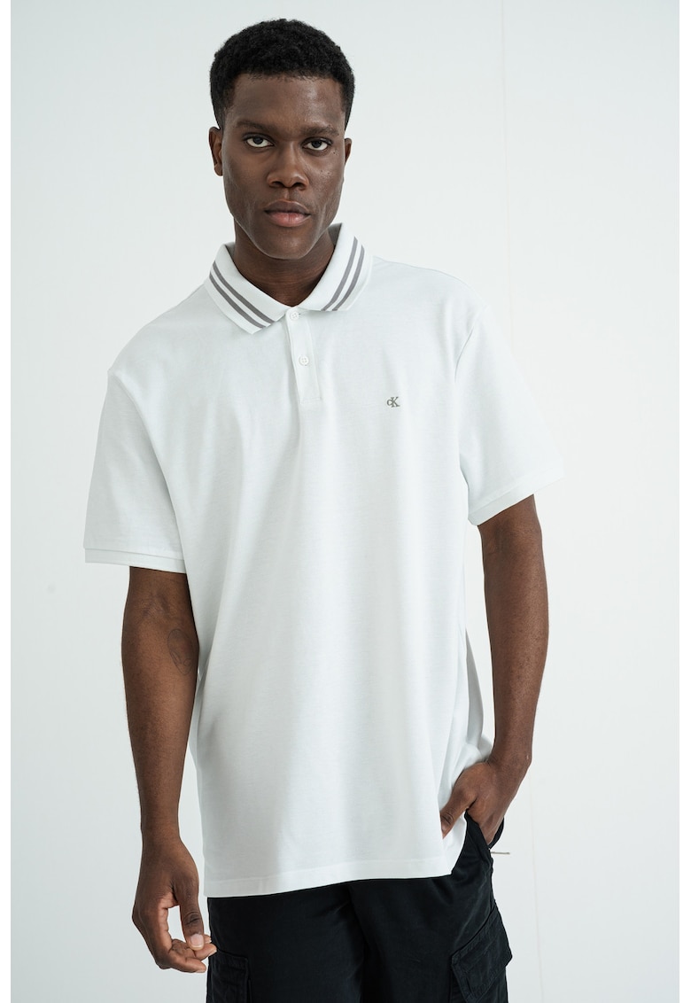 Памучна тениска с яка - Мръснобял CALVIN KLEIN JEANS