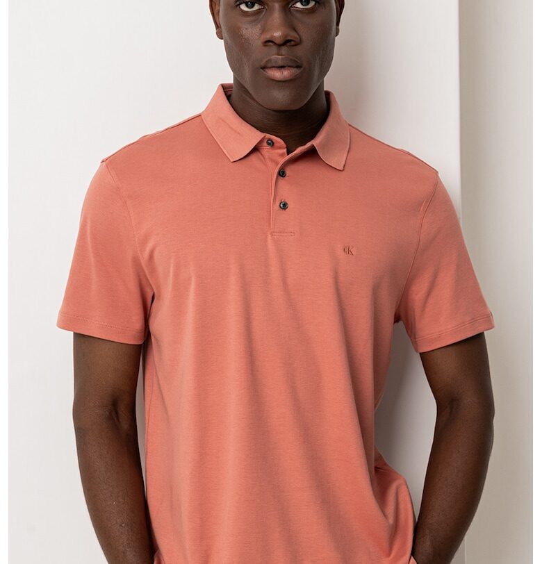 Памучна тениска с яка - Прашно розово CALVIN KLEIN