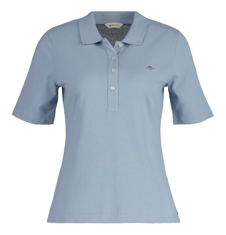 Памучна тениска с яка - Светлосин Gant