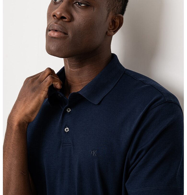 Памучна тениска с яка - Тъмносин CALVIN KLEIN