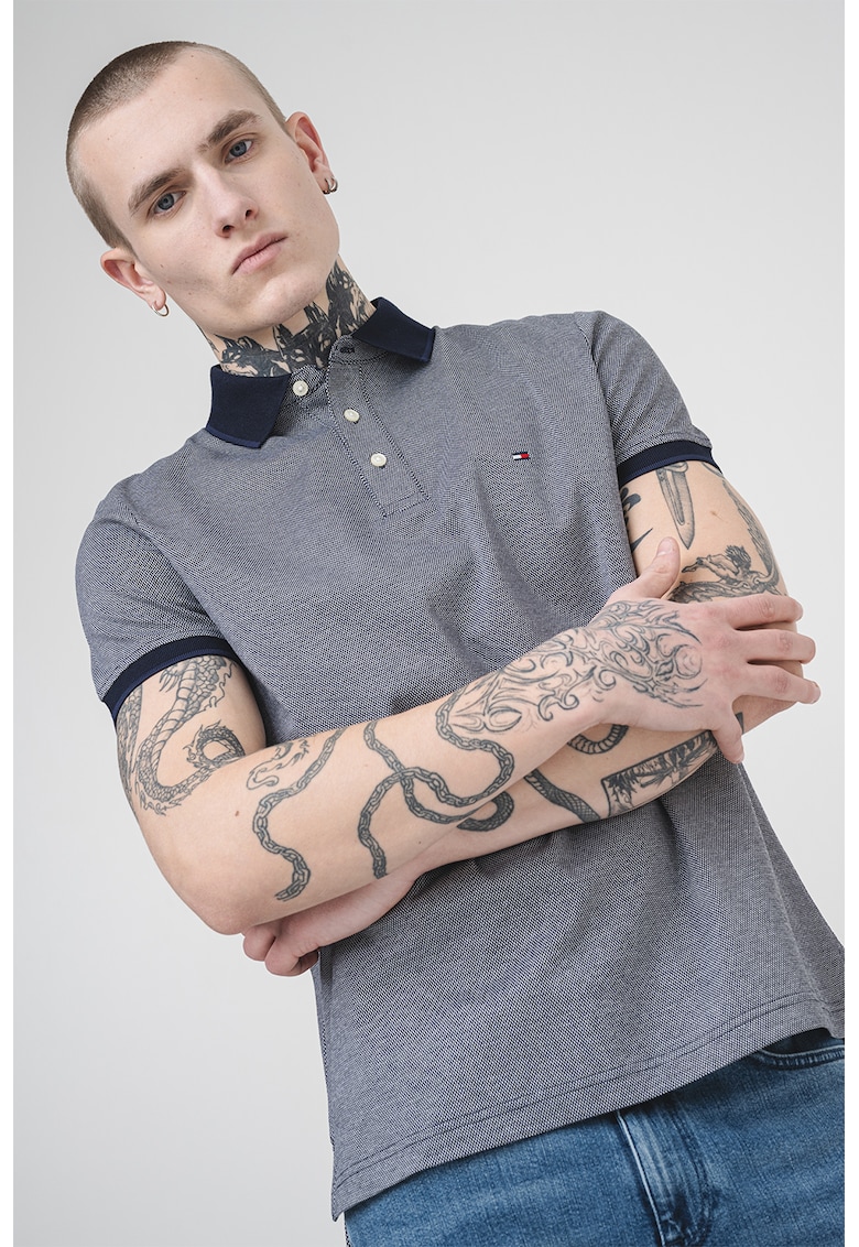 Памучна тениска с яка - Тъмносин Tommy Hilfiger