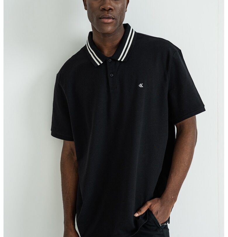 Памучна тениска с яка - Черен CALVIN KLEIN JEANS