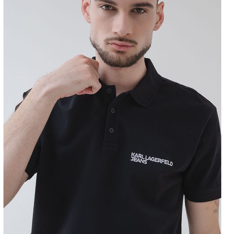 Памучна тениска с яка и лого - Бял/Черен KARL LAGERFELD JEANS