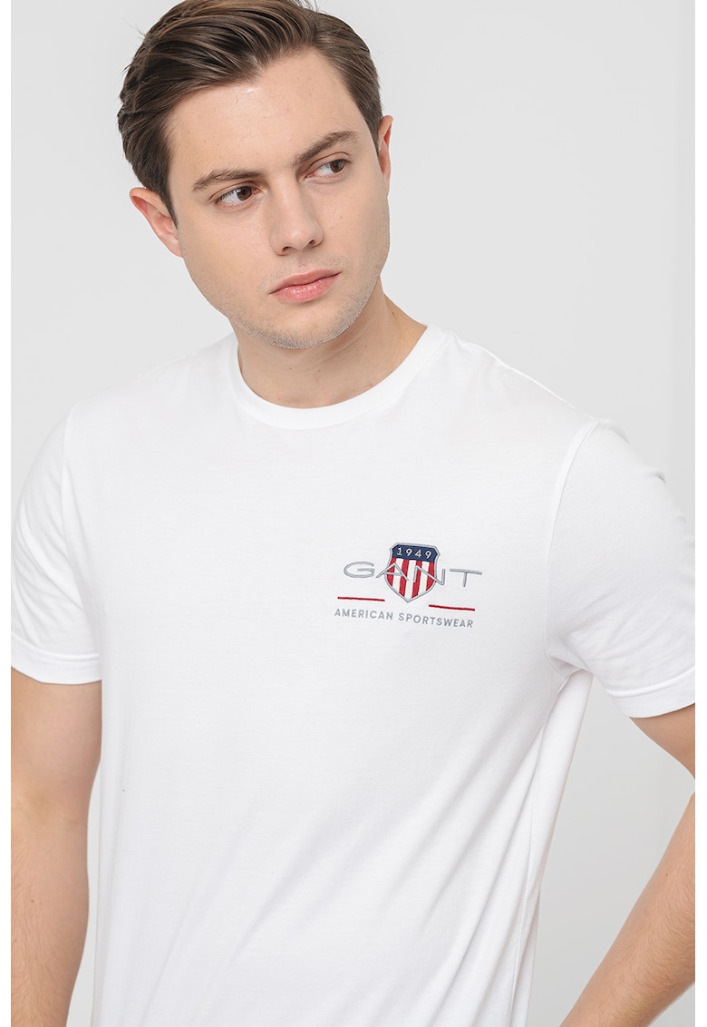 Памучна тениска със стандартна кройка и лого - Бял Gant