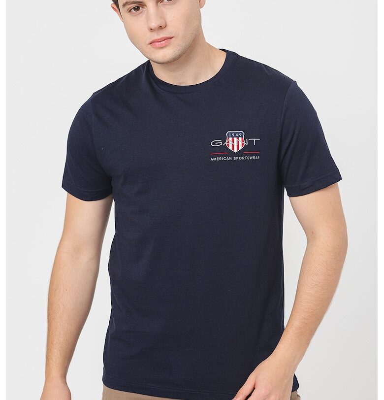 Памучна тениска със стандартна кройка и лого - Тъмносин Gant