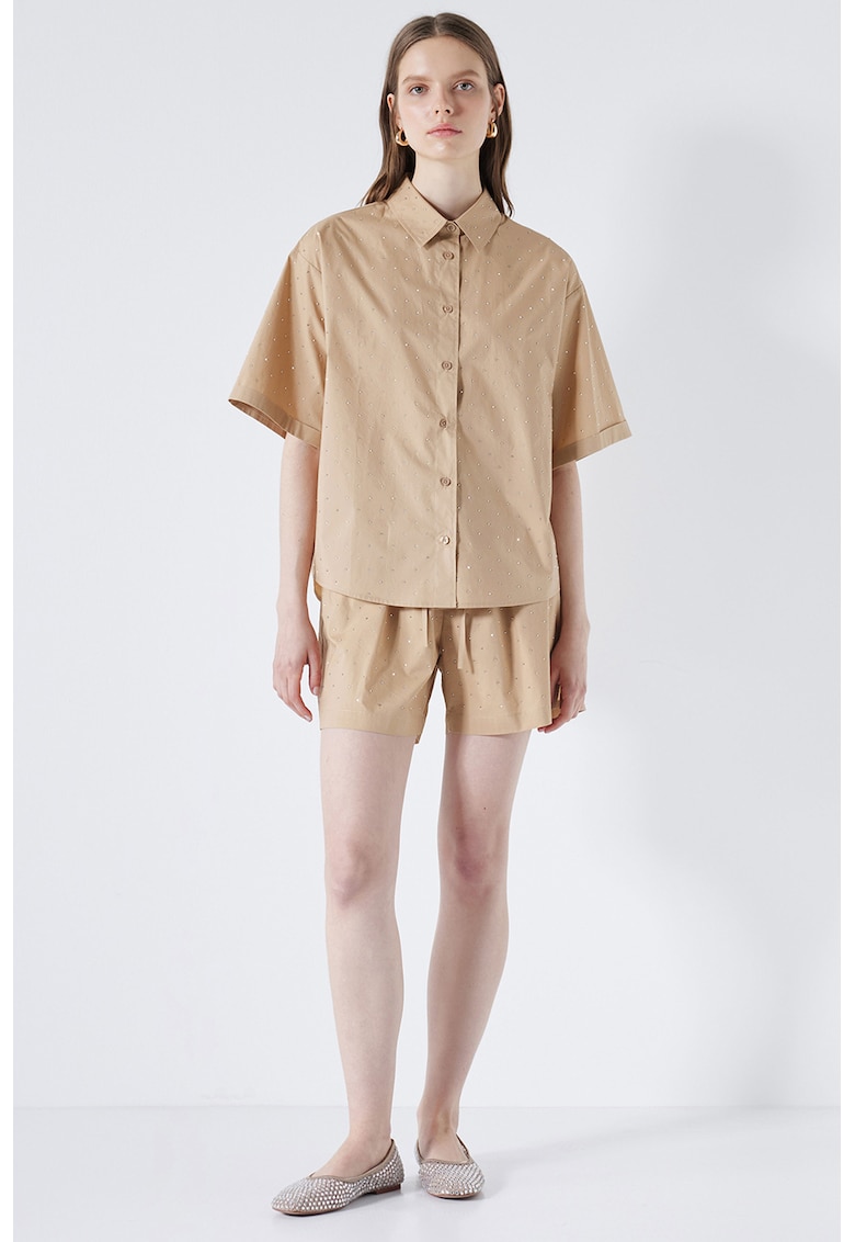 Памучна уголемена риза - Бежов Ipekyol