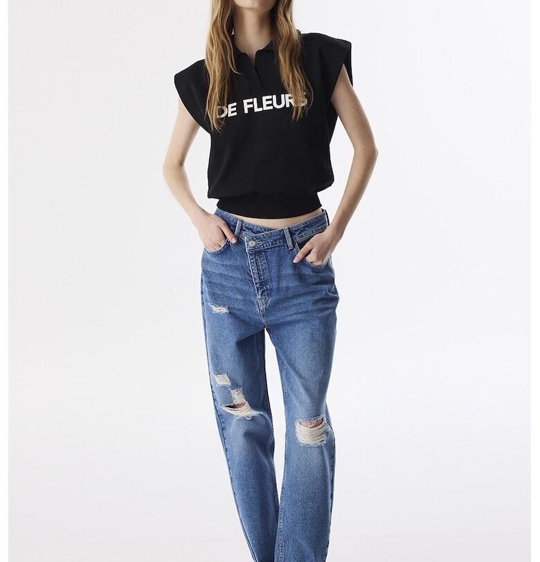 Памучни дънки със средна талия - Прашно синьо TWIST