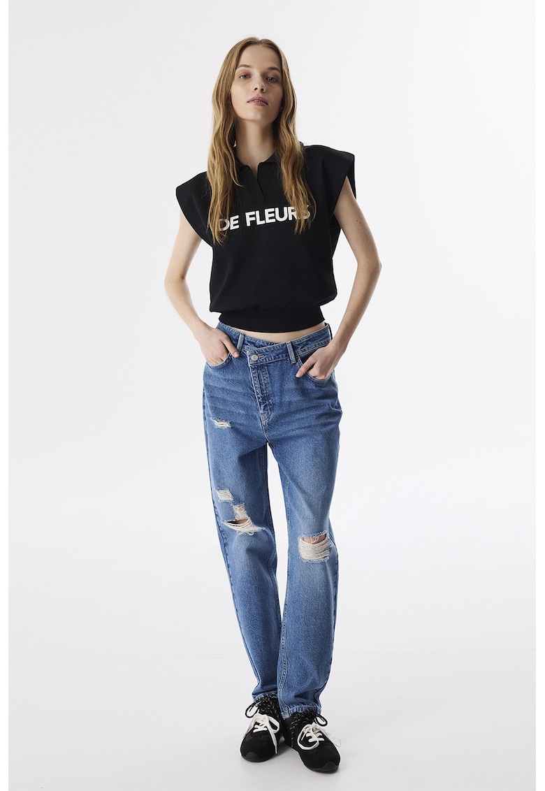 Памучни дънки със средна талия - Прашно синьо TWIST