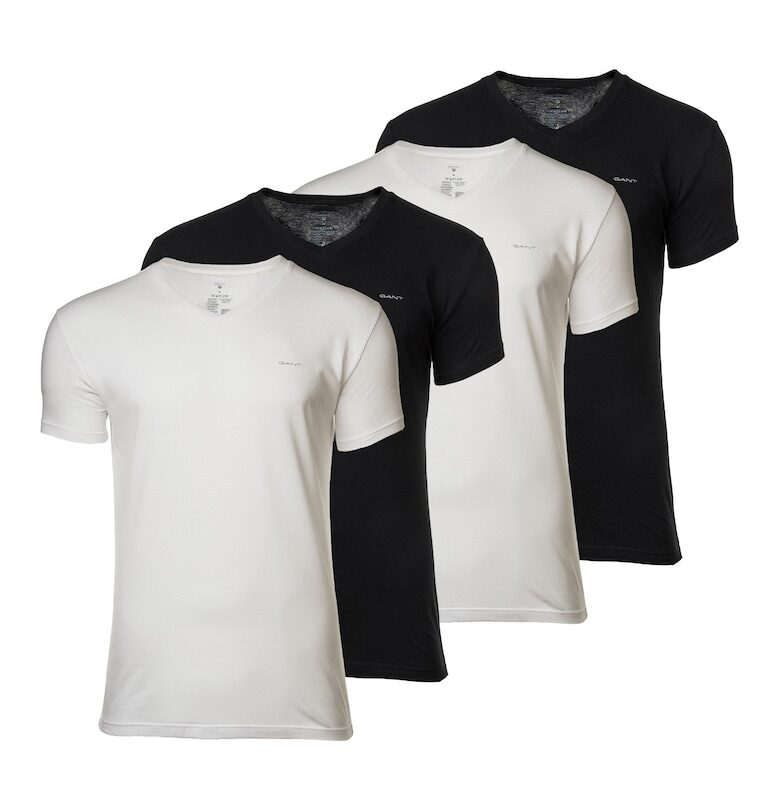 Памучни слим тениски - 4 чифта - Бял/Черен Gant