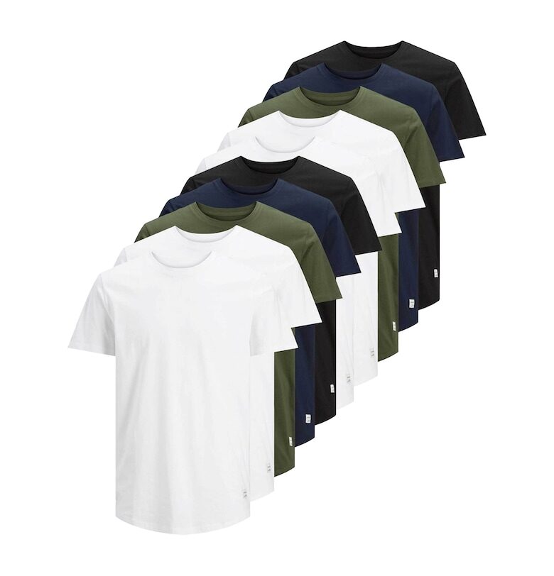 Памучни тениски - 10 броя - Бял/Черен/Каки Jack  Jones