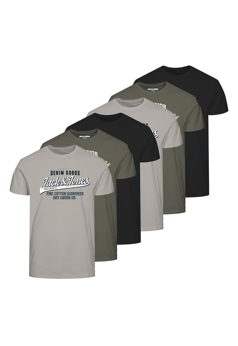 Памучни тениски JJETHAN с лого - 6 броя - Зелен/Черен/Сив Jack Jones