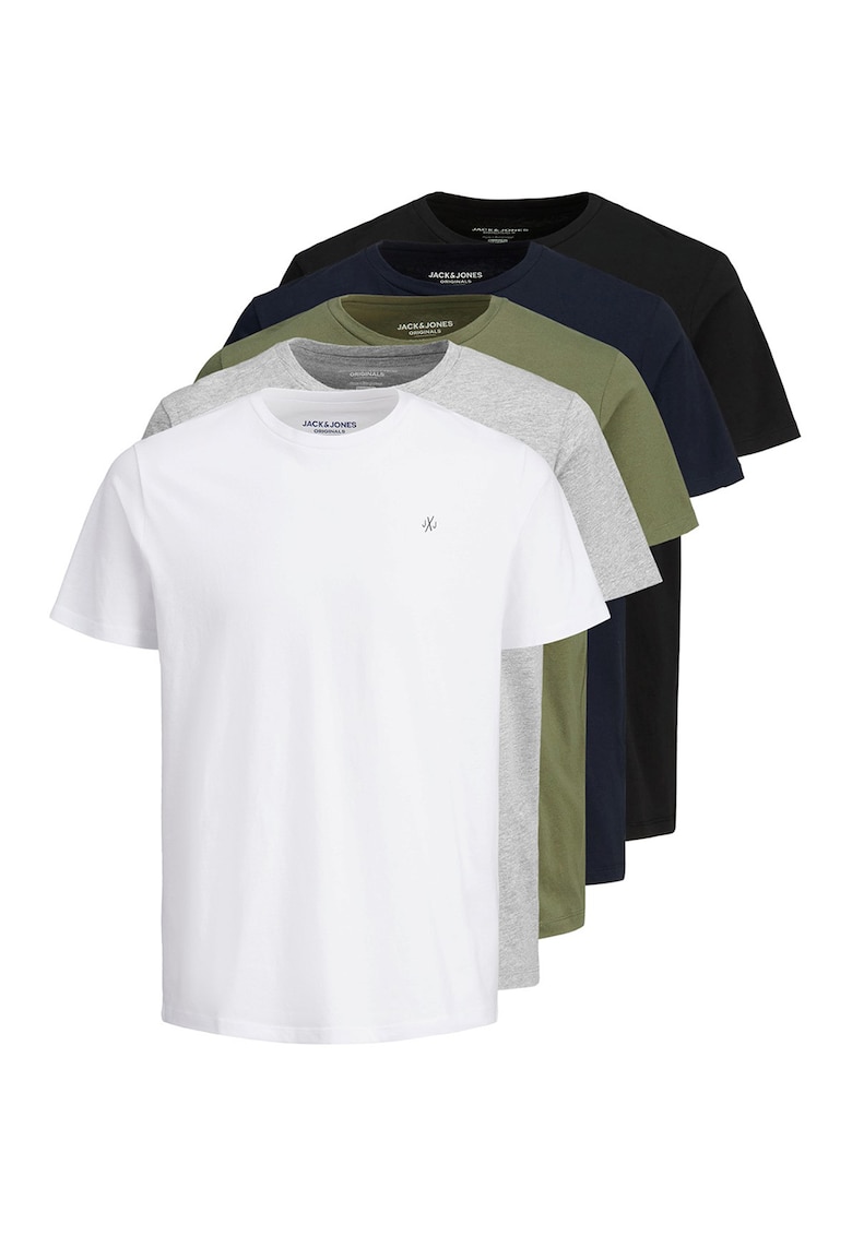 Памучни тениски с овално деколте - 5 броя - Многоцветен Jack Jones