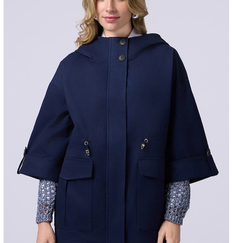 Памучно палто-тренч с 3/4 ръкави - Тъмносин Oltre