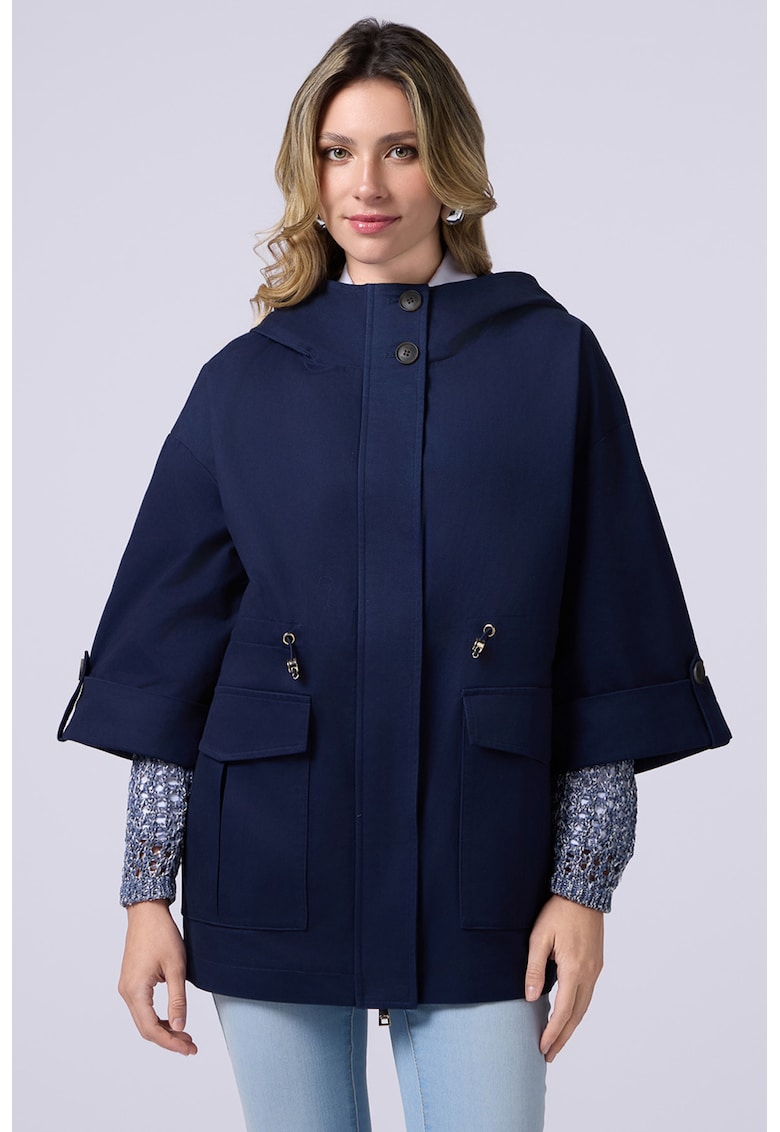 Памучно палто-тренч с 3/4 ръкави - Тъмносин Oltre