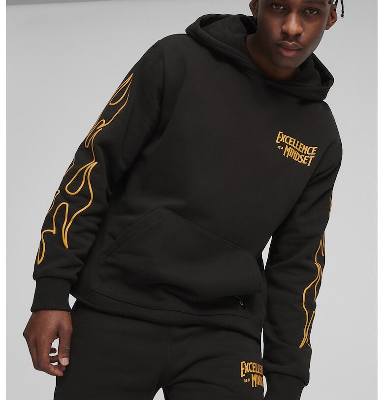 Памучно худи Caution с шарка - Черен/Оранжев Puma