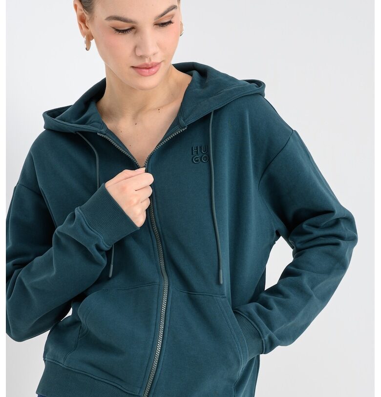 Памучно худи Dalfine с цип - Аква зелено HUGO