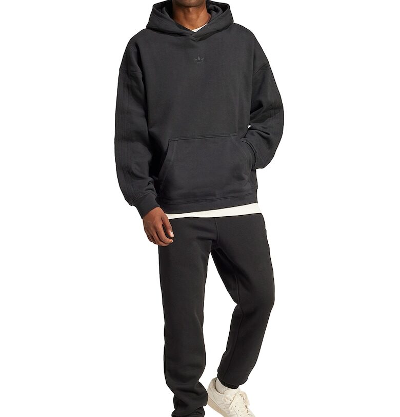 Памучно худи с бродирано лого - Избеляло черно adidas Originals