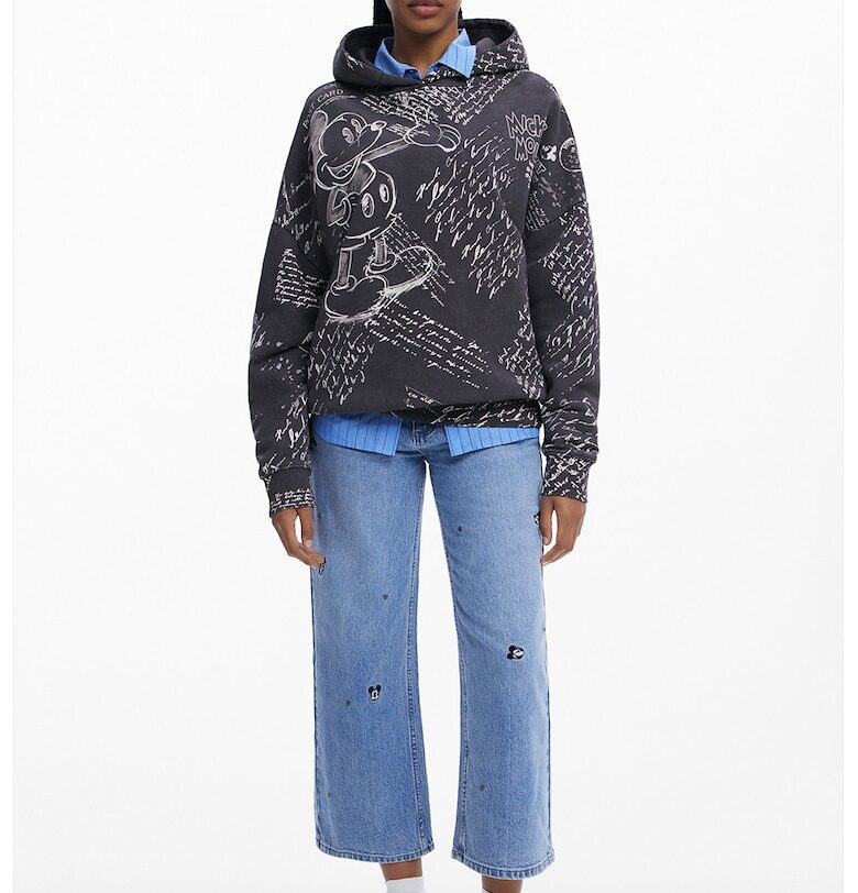 Памучно худи с графика - Мръснобял/Антрацитно сиво DESIGUAL