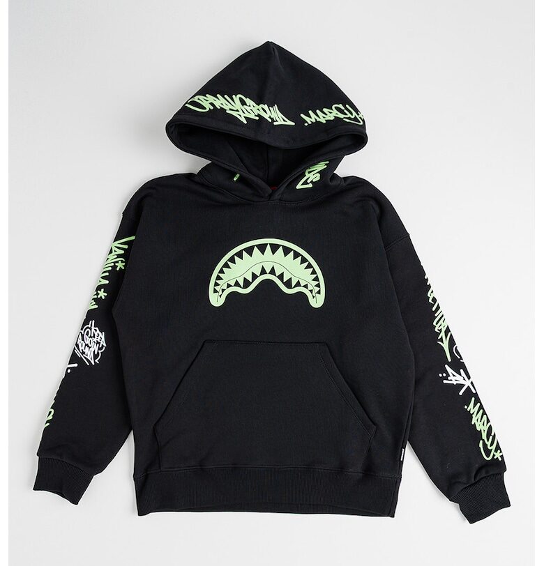 Памучно худи с графична шарка - Черен/Светлозелен Sprayground