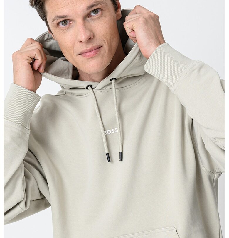 Памучно худи с джоб кенгуру - Бежов BOSS