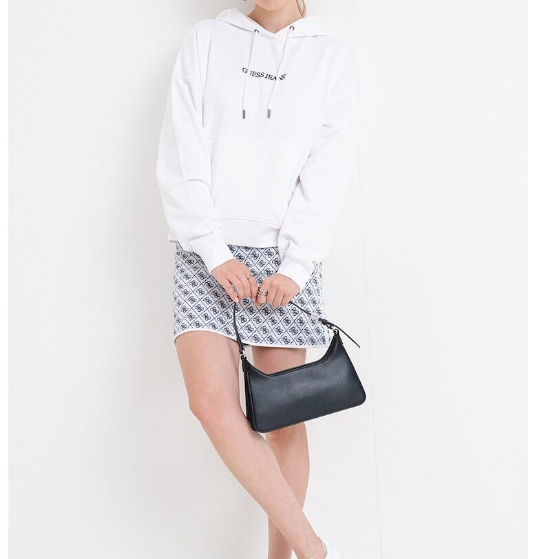 Памучно худи с джоб кенгуру - Бял GUESS JEANS