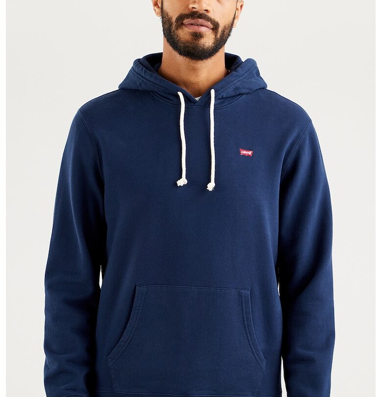 Памучно худи с джоб кенгуру - Бял/Тъмносин Levis