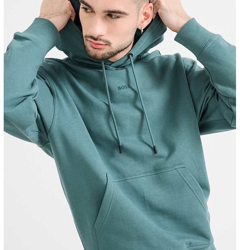 Памучно худи с джоб кенгуру - Папратово зелено BOSS