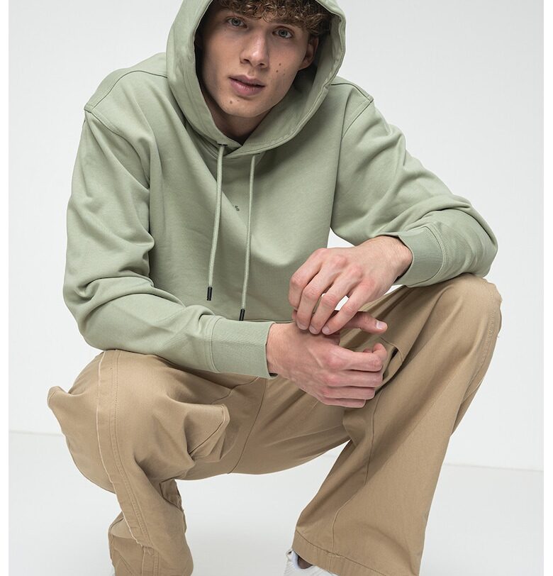 Памучно худи с джоб кенгуру - Светлозелен BOSS