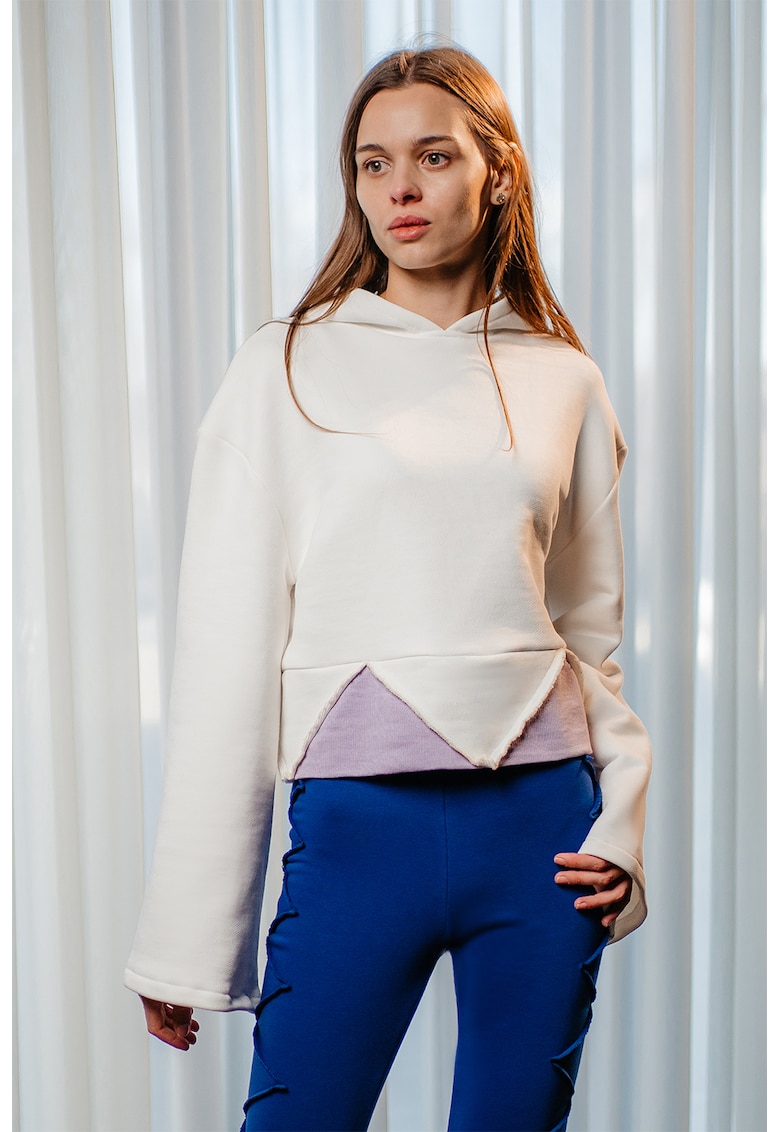 Памучно худи с дизайн с цветен блок - Мръснобял UVIA