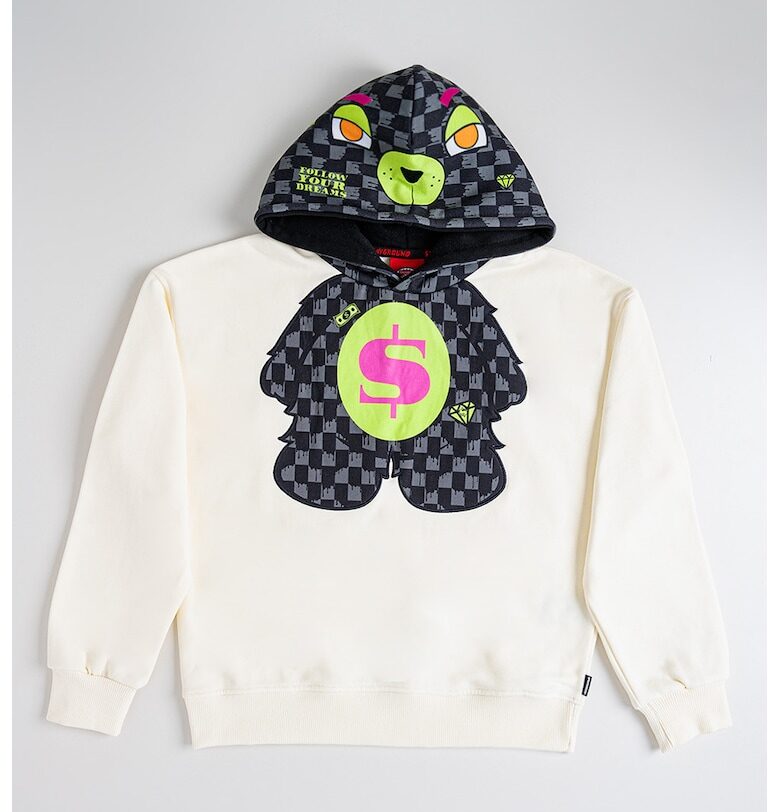 Памучно худи с контрастна шарка - Черен/Крем Sprayground